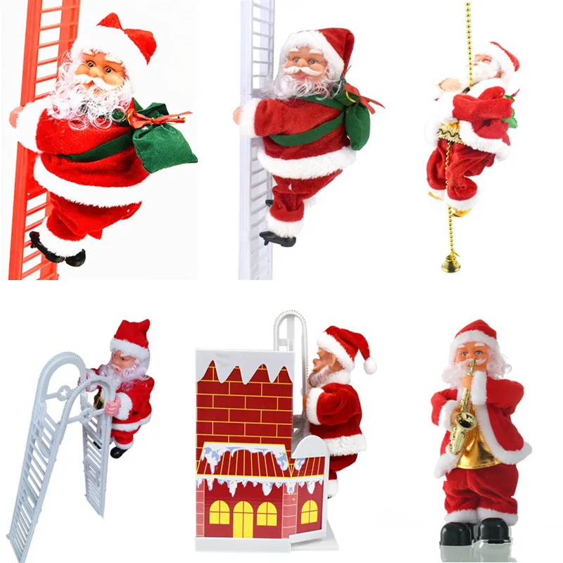 Santa Claus Marking Time Swing Toy Christmas Electric Saxophone Toy ClimbingSanta Claus Plush Doll For Christmas Tree Xmas Gift
