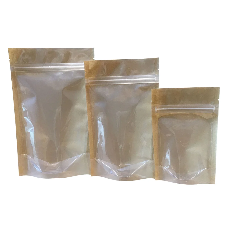 Customizable Brown Kraft Paper Stand Pouch Recyclable Aluminized Film Sealed Zipper Bag Reusable for Tea Milk Sushi Packaging