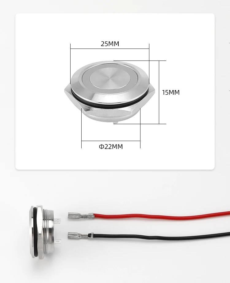 22mm mounting hole size on off 1NO momentary 12v metal push button switch with ring led