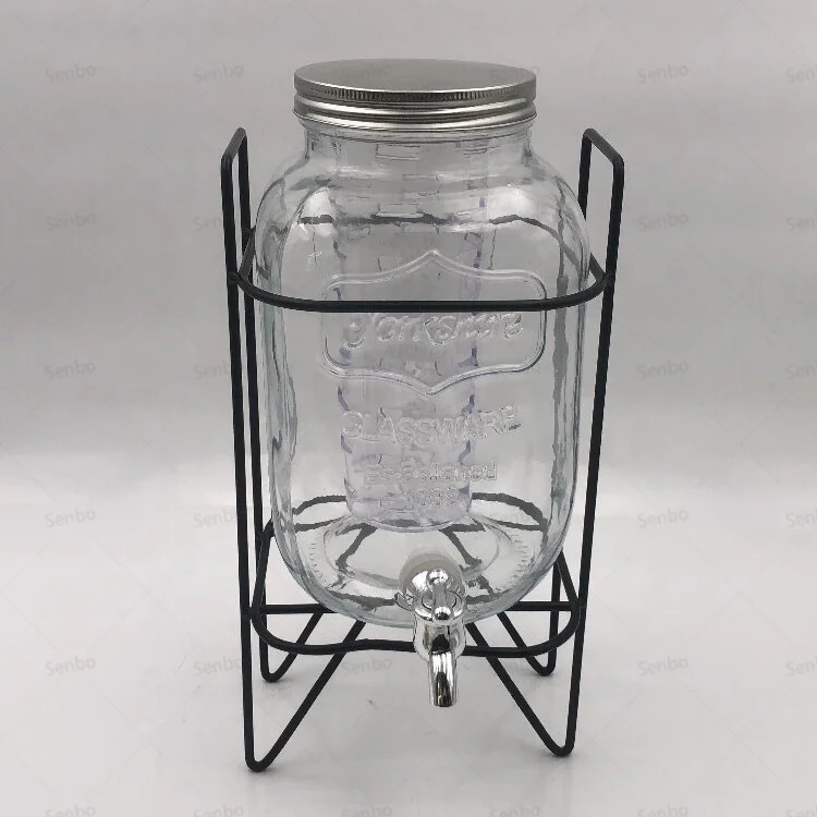 Wholesale Glass Juice Dispenser with Fruit Infuser Stainless Steel Spigot and Stand 4L 5L 8L