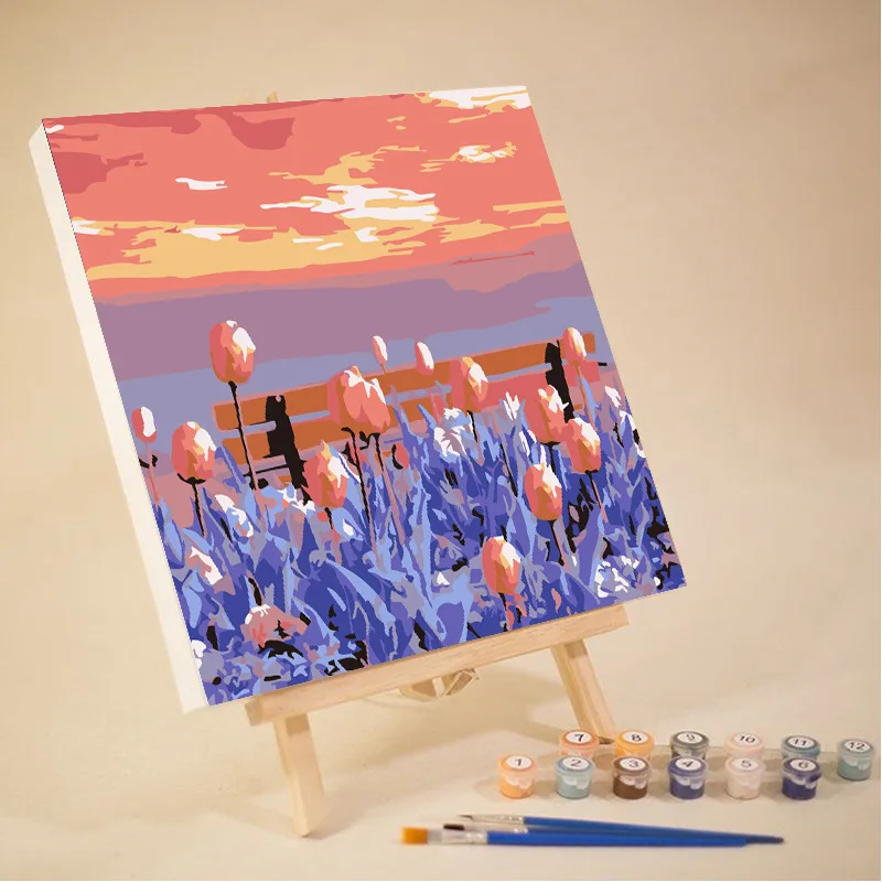 New diy beginners paint by number with frame kids digital art acrylic painting kit