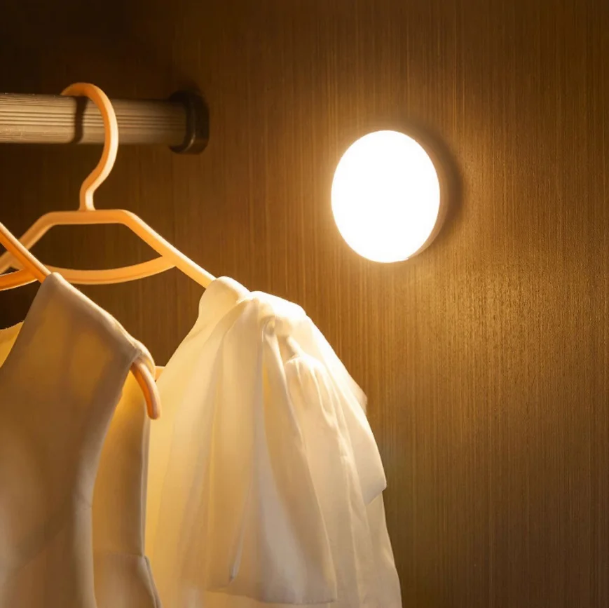 Night Light Mini Round Light Sensor Control No Flicker Nightlight Wall Lamp For Children Kids Kitchen Bedroom USB Rechargeable