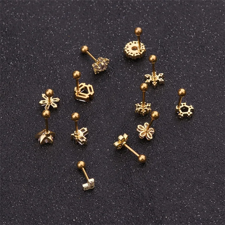 Geometric Snowflake Zircon Stud Earring Single Earring Stainless Steel Screw Earrings Creative Ear Piercing Jewelry