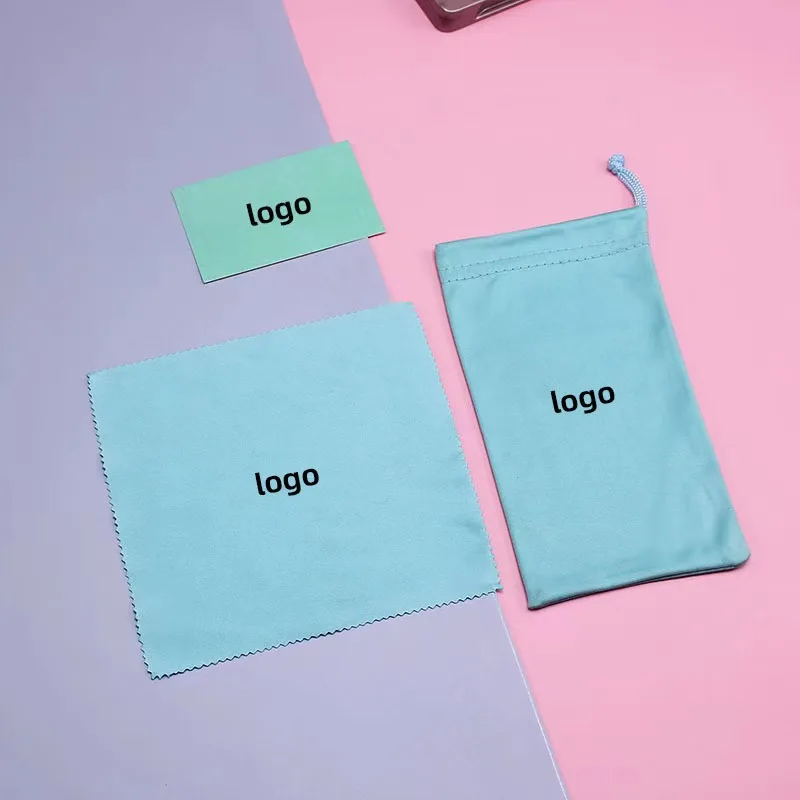 Factory Custom logo high quality Hot Selling Blue pu Leather cardboard paper box Sunglasses Case pouch cloth packaging set