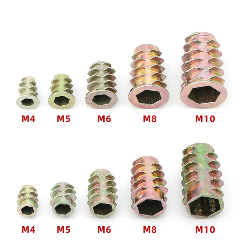 Zinc carbon steel wooden Furniture wood flange insert nut threaded inserts nuts with washer (1600241372847)