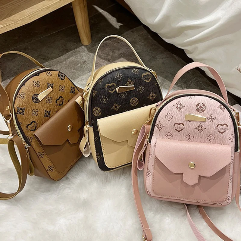 Wholesale PU Leather Cheap Vintage Females Printing Pattern Casual Adjustable Small 2024 Backpacks