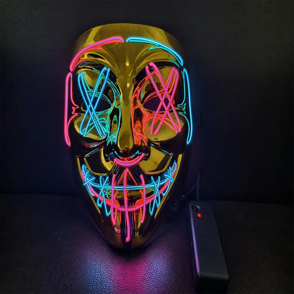 Halloween Latest Hotsale V-shaped EL luminous Mask Light Up Neon Glowing El Wire Purge Rave Led Party Halloween Mask