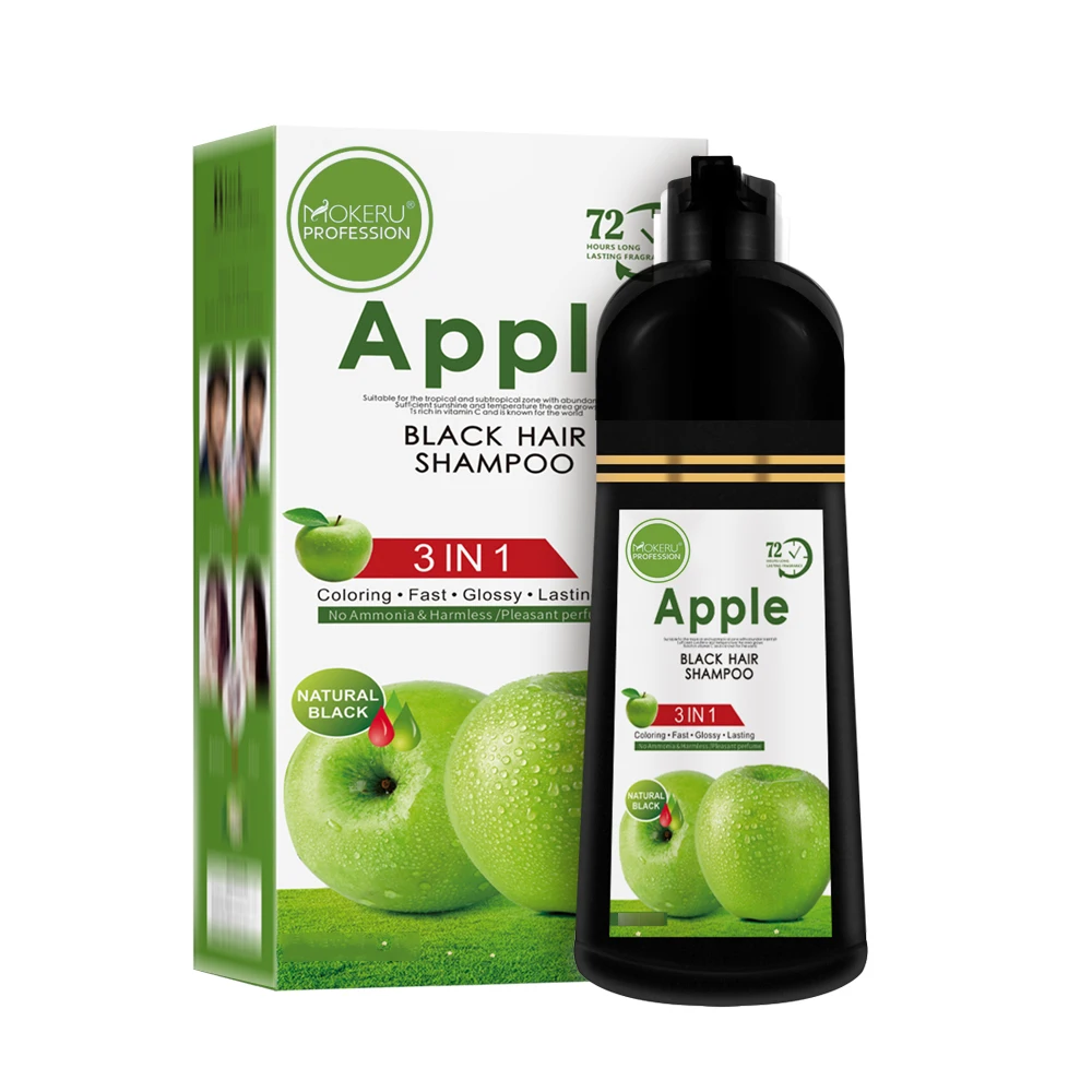 Private Label Mokeru 500ml Permanent Black Hair Dye 100% Cover Gray White Hair Black Color Shampoo