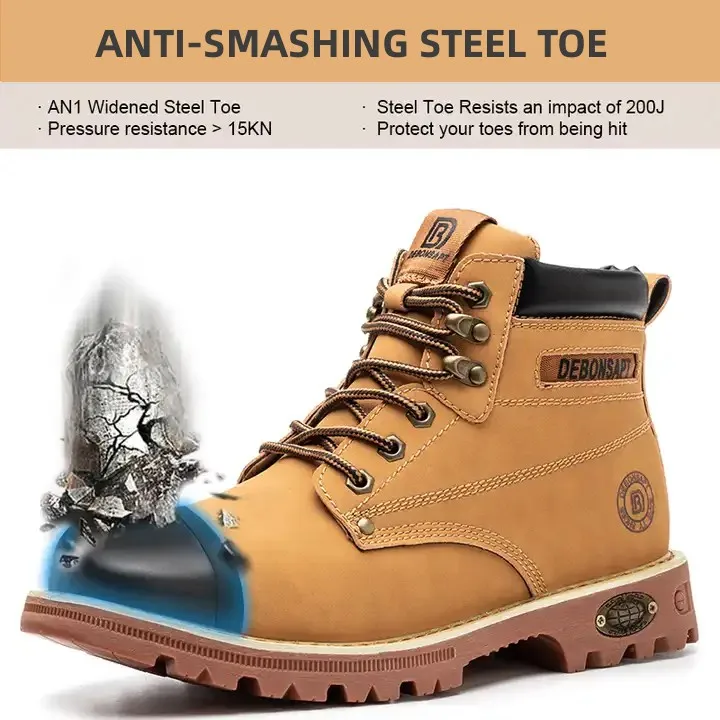 SAFENDER Steel Toe leather Work Boots Protective Men Safty Boots Safety Shoes Work