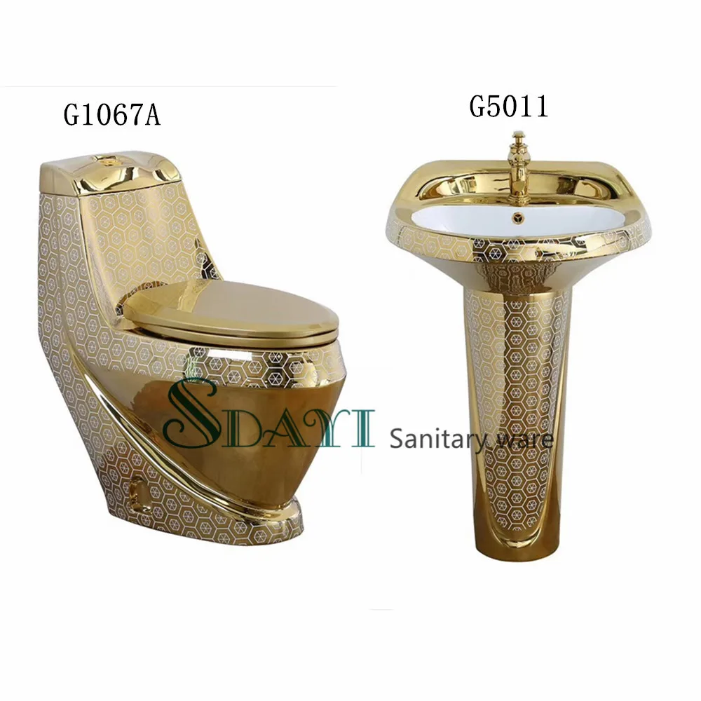 Bathroom Golden One Piece Toilet Set Ceramic Gold Color Wc