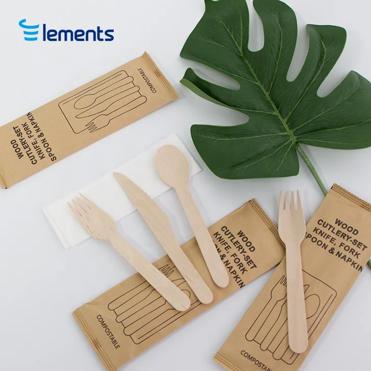 Wholesale Disposable Wooden Cutlery Wooden Spoons Biodegradable Cutlery Food Wooden Dinnerware