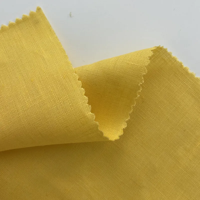 50% discount Linen-Mustard Yellow high quality 100% linen fabric stock lots for sale for garment
