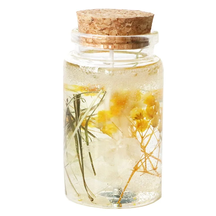 factory customized crystal gel wax dried flowers candle jars present gift real flowers gel wax candle glass