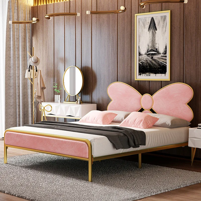 
Nordic Instagram Style Iron Bed Girls' Bedroom Apartment Net Red Style Princess Bed Children's Bowknot Single Bed 