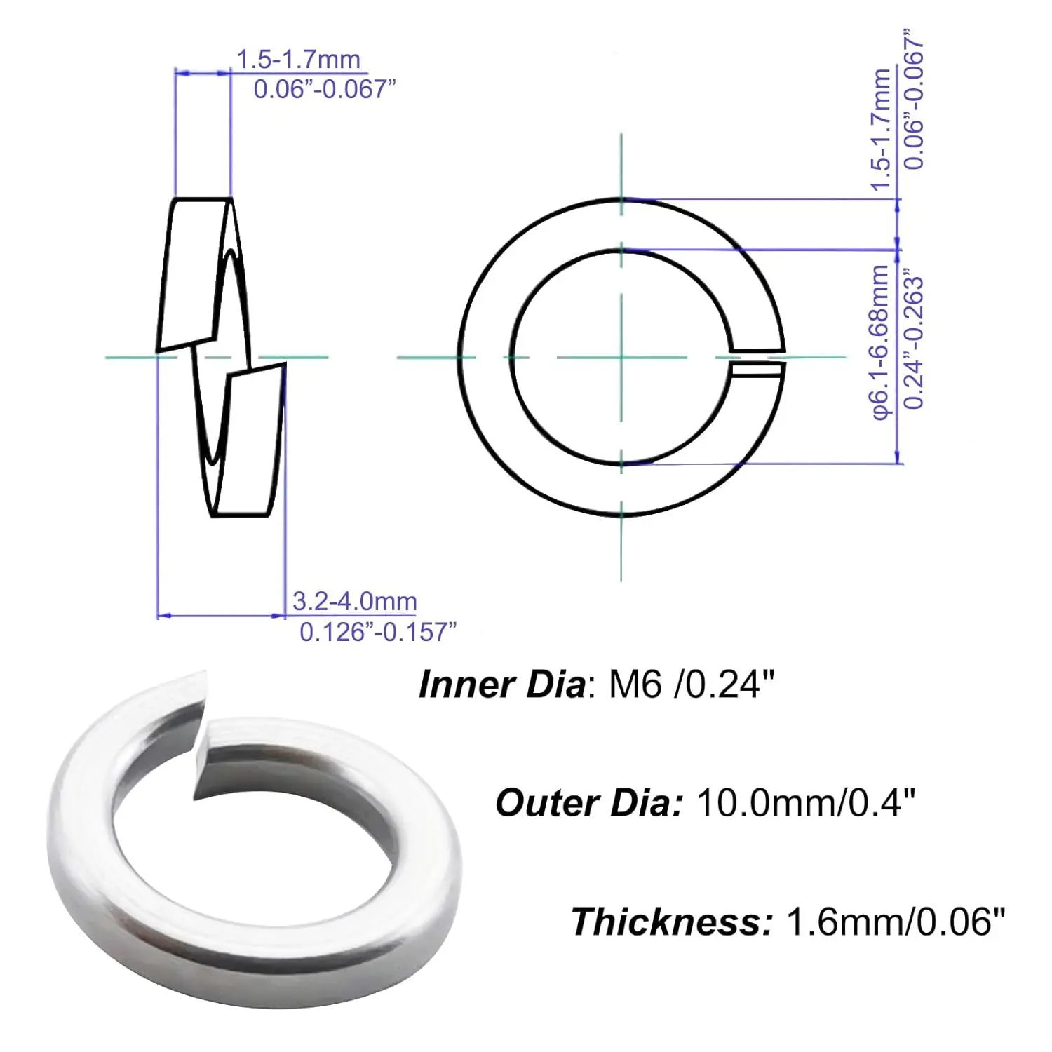 Wholeasle M6 Lock Washers, 304 Stainless Steel Split Lock Washers for Bolts
