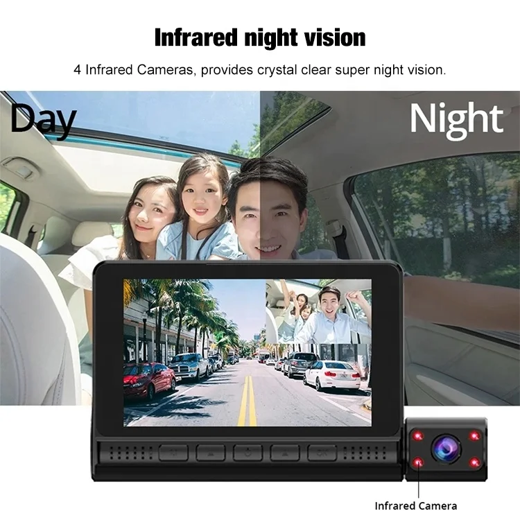 RTS 3 Lens Driving recorder 1080P HD Car DVR Dash Cam Video Recorder with rear camera and motion detection parking guard