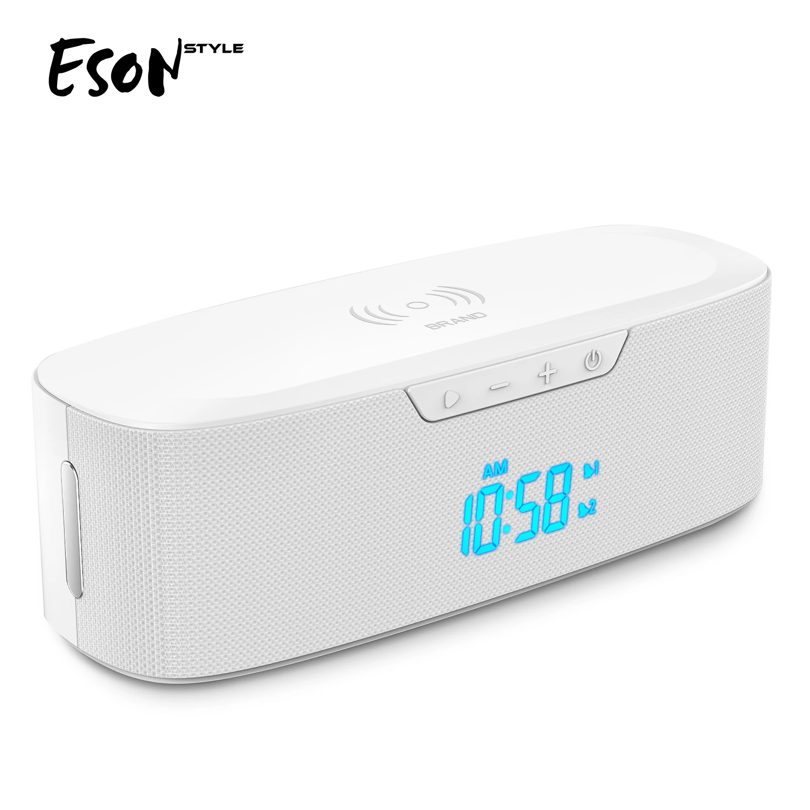Eson Style Home Theatre System Dual Alarm Clocks Subwoofer Radio Fm 20W 3.7V Tws Wireless Charger Bluetooth Speakers
