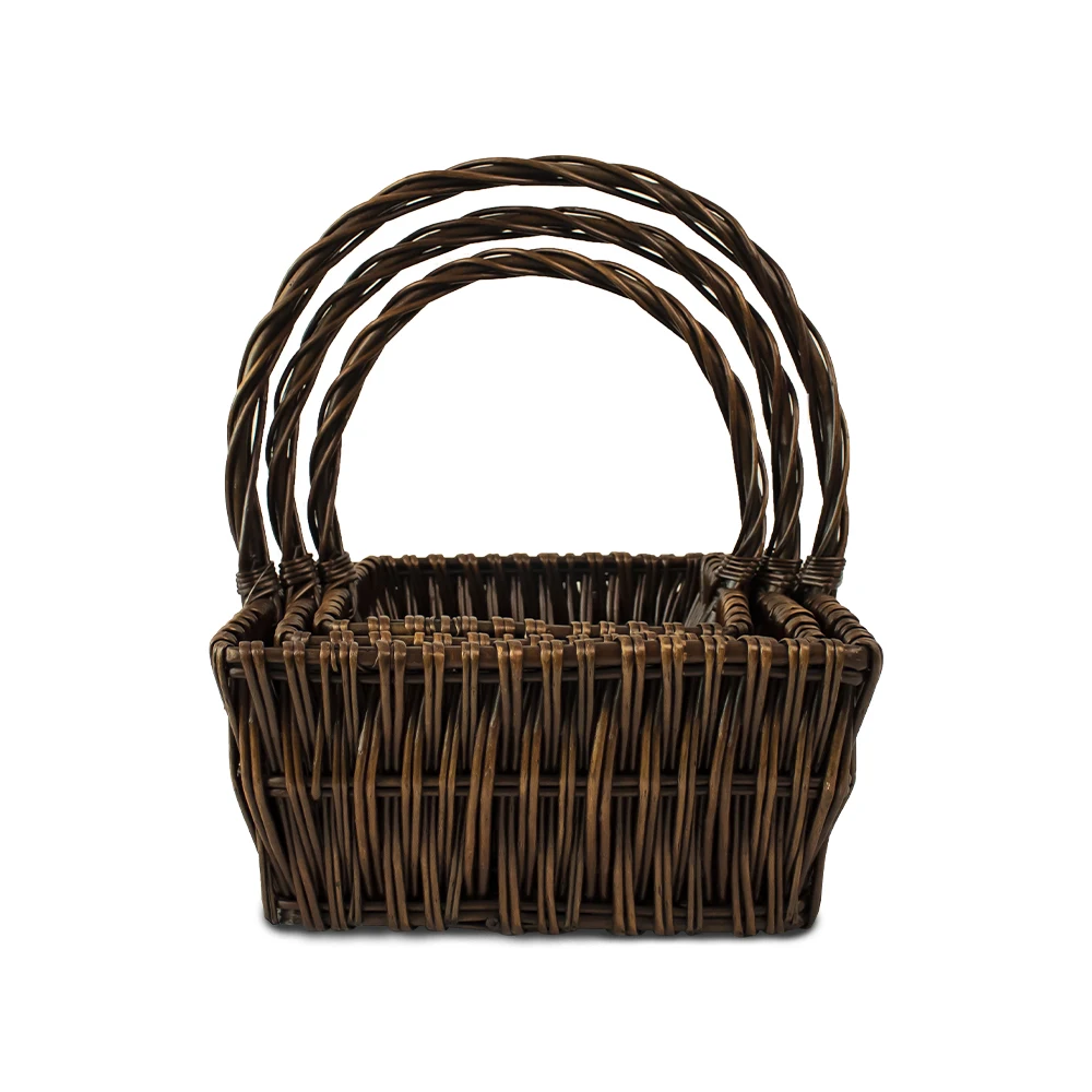JY 3 Pcs Wicker Basket with Handle Braided Oval Willow Fruit Basket Harvest Gifts Small Empty Basket for Fruits Vegetables