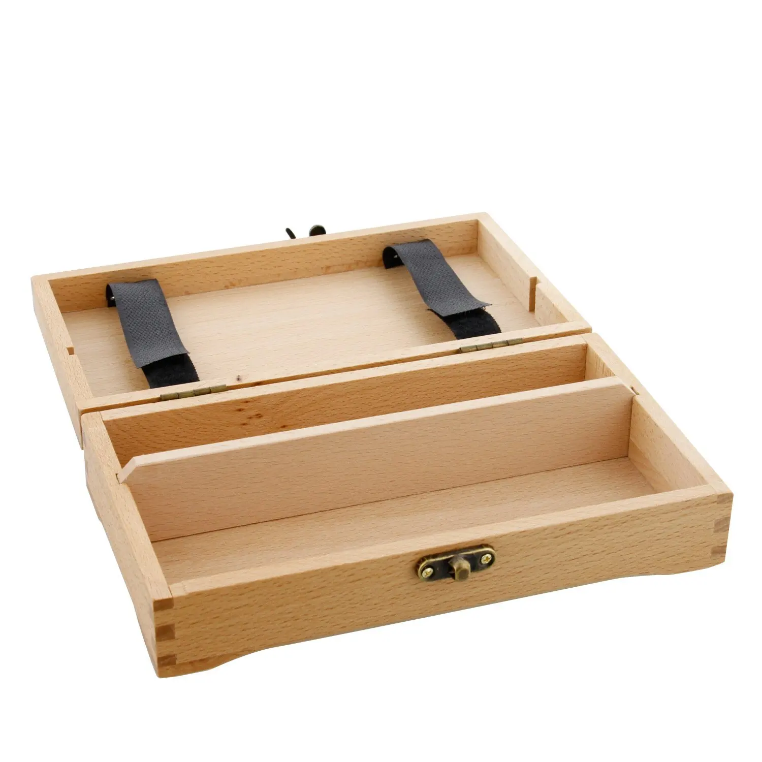 Luxury Wooden Storage Box Small Compartment Beech Wood Artist Tool And Brush Organizer Box With Locking Clasp