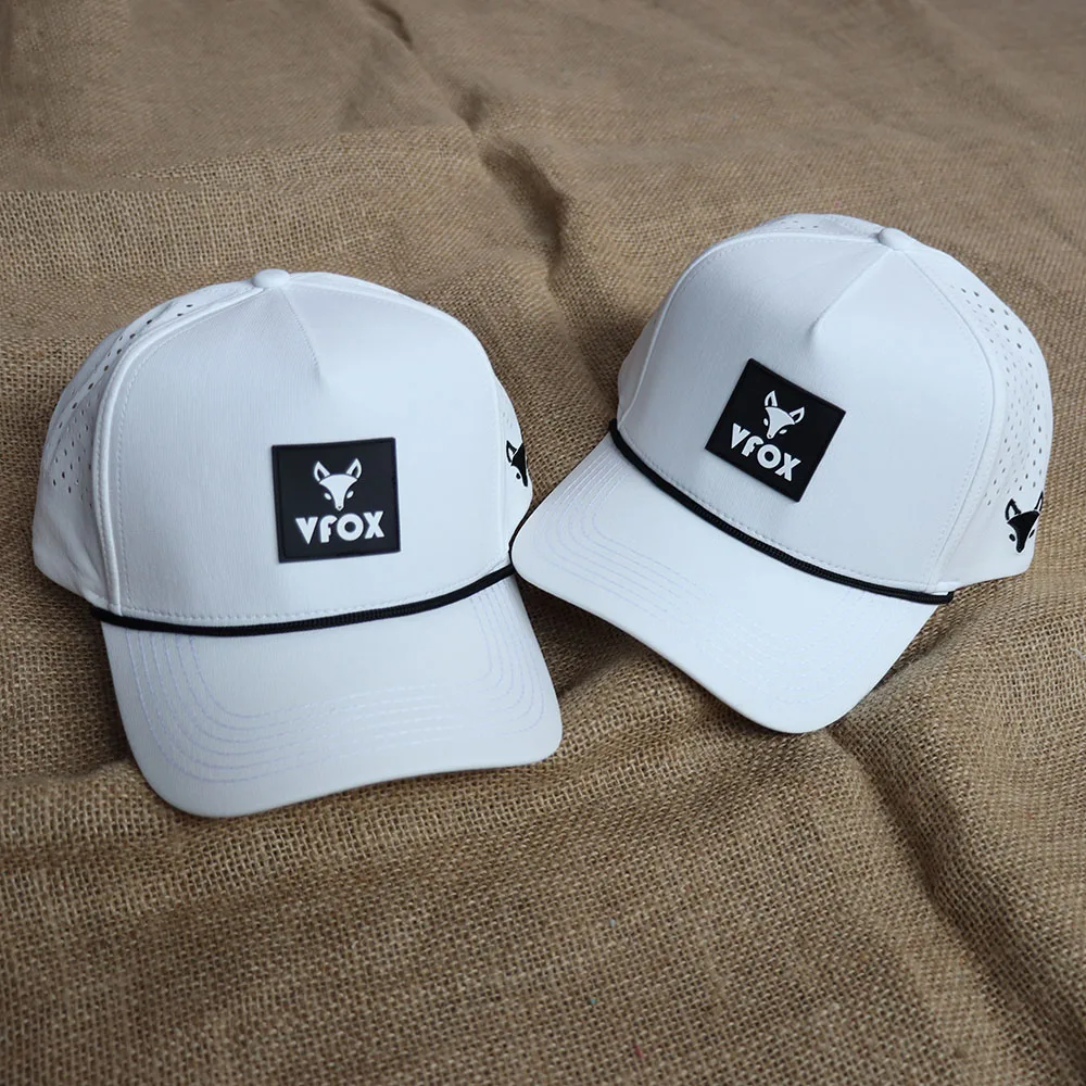 Small minimum order brand quality customized logos nylon curved brim waterproof nylon 5 panel baseball cap with rope
