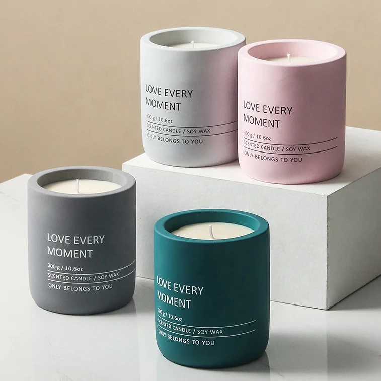 Factory Price Fancy 10oz Cement Concrete Candle Holder 250g 300g Empty Pink White Green Blue Gray Candle Jar