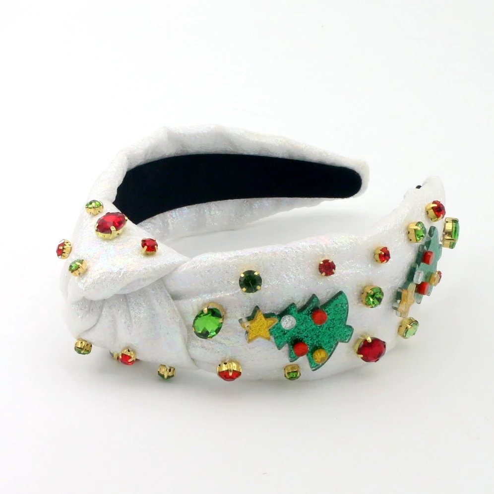 Luxury Sparkly Bling Christmas Tree Top Knotted Custom Women Headband Girl Hairband