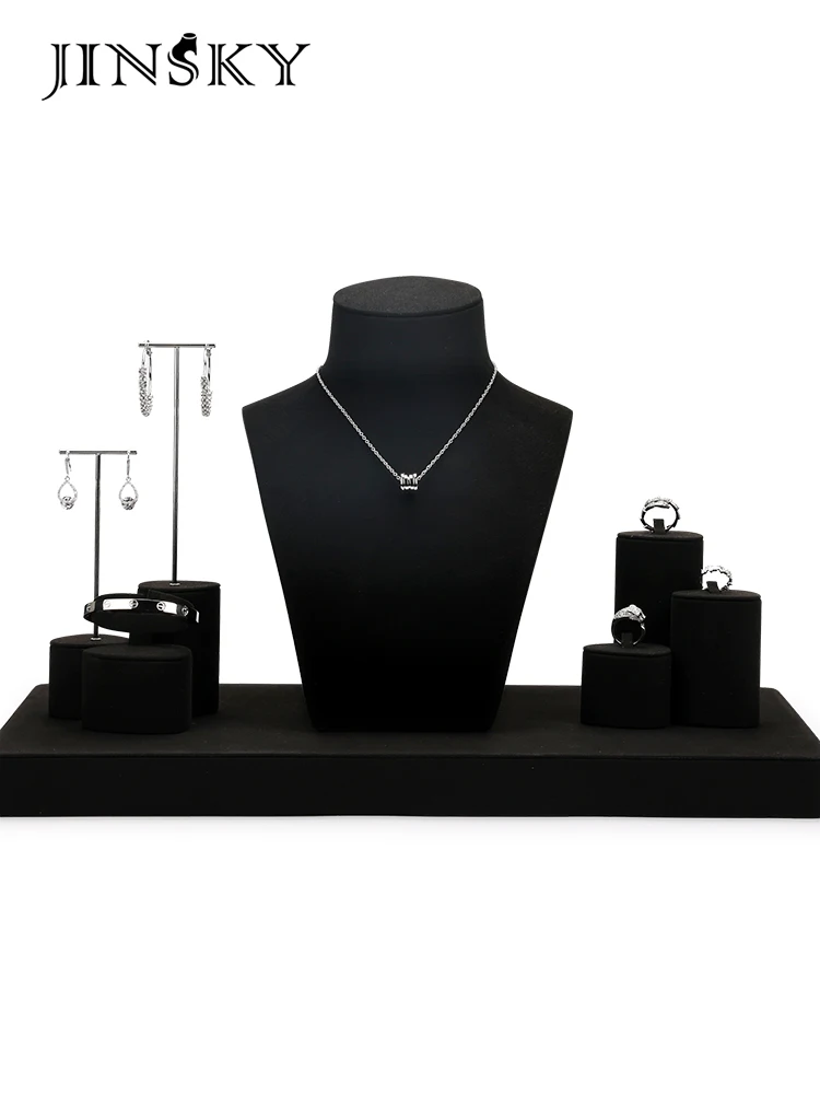 Jinsky black Microfiber Fashion jewelry display stand triangle shape ring stand earring holder Window Jewelry Display