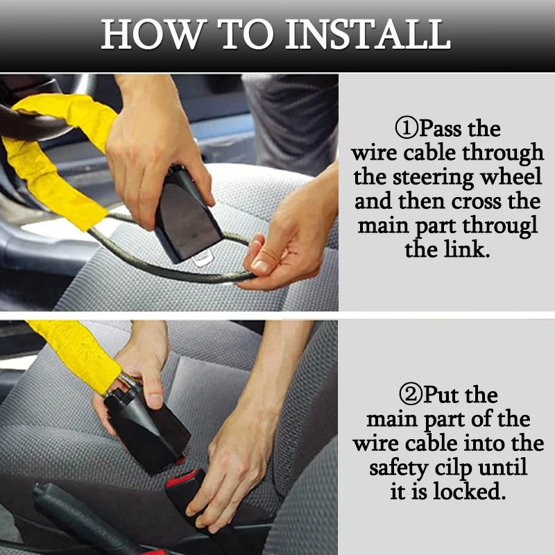 Hot-selling car steering wheel wire rope lock, car interior accessories, with key car security lock.