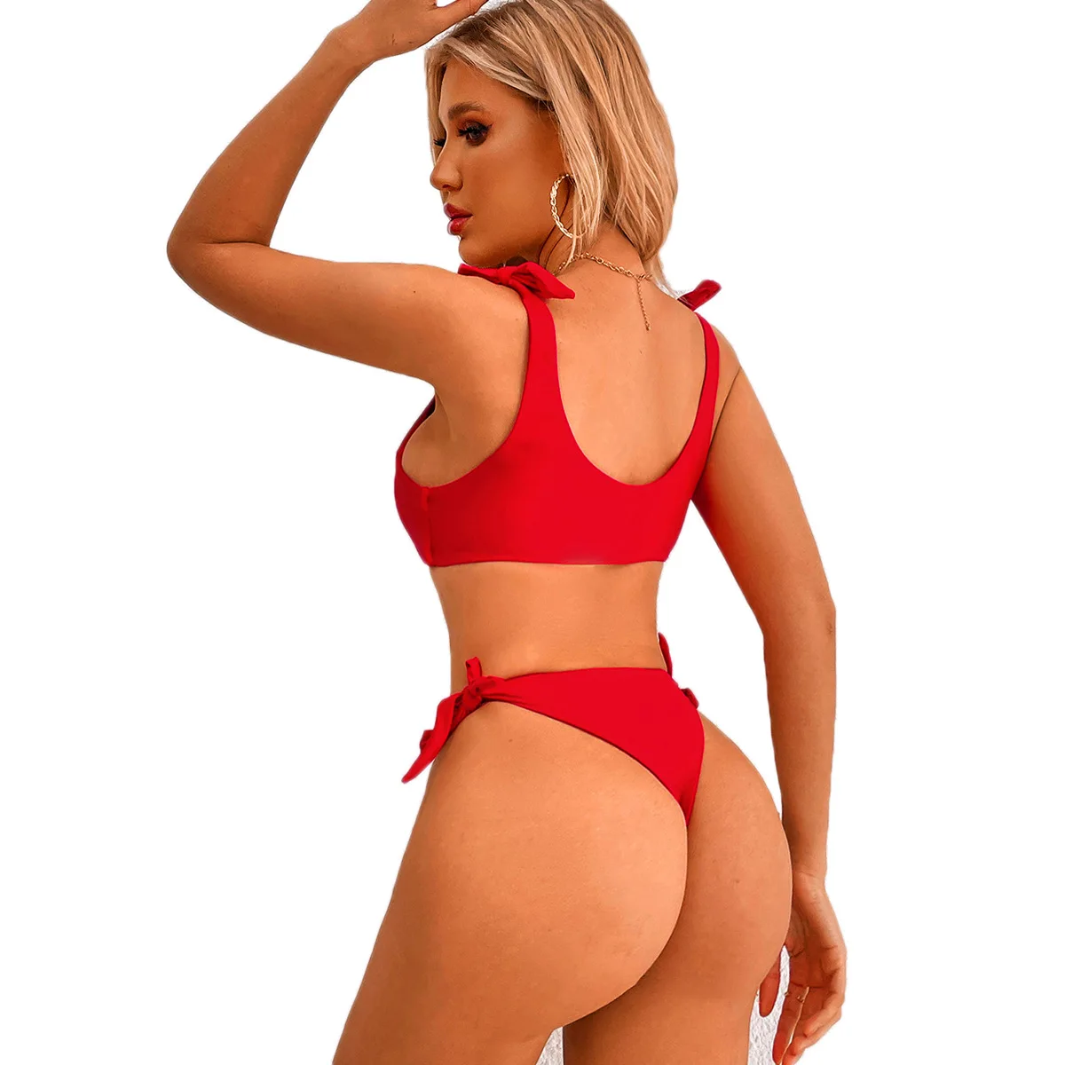 2022 Custom Logo Brazilian Tan Triangle Cup Microkini Sexy 2 Piece Women Summer Thong Red Bikini Swimsuit Bathing Suits Swimwear