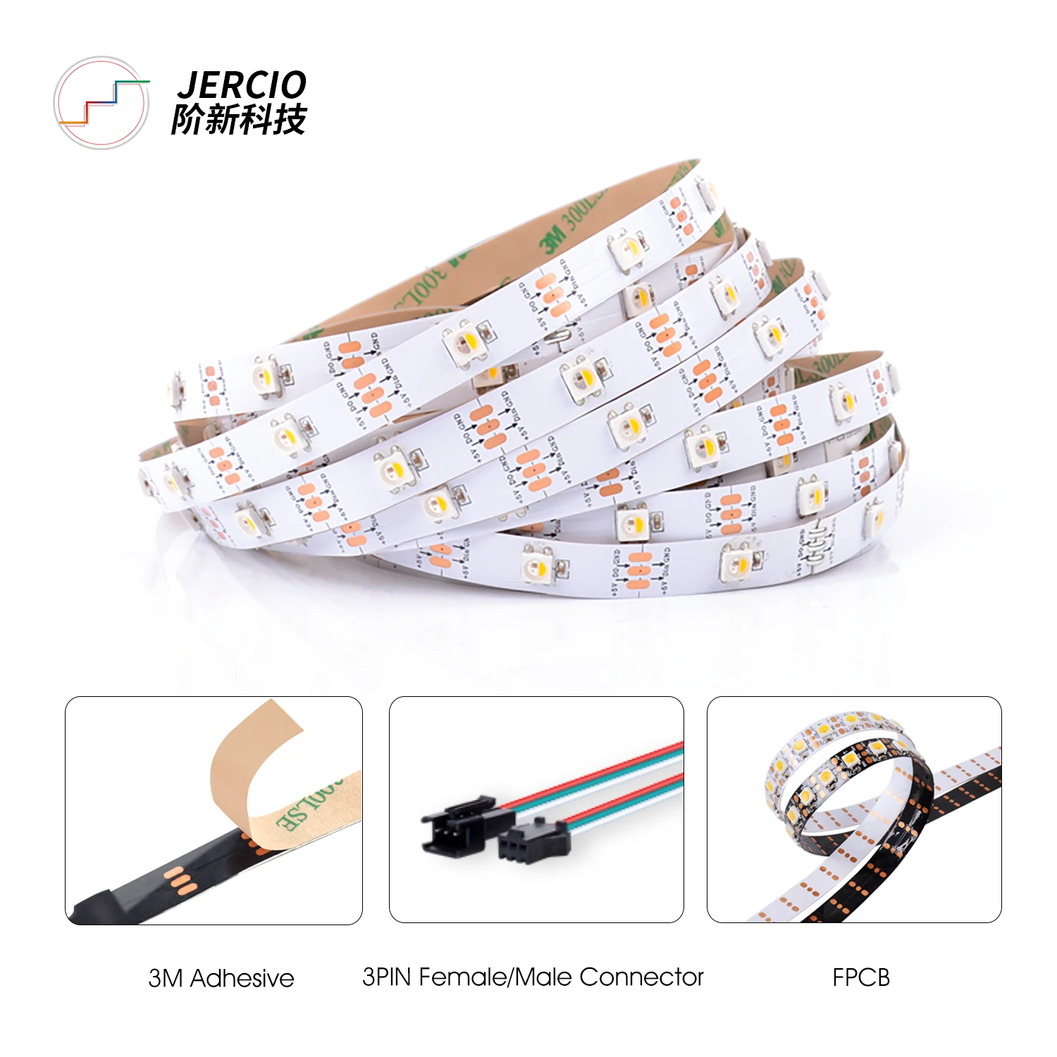 JERCIO SK6812 / WS2812 / XT1511-RGBW (RGB+WW/NW/CW) Addressable built in ic 30/60/74/96/144 LEDs/m digital LED Strip