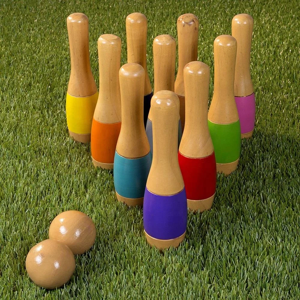 Colorful toys for kids children and sports and entertainment wood bowling game set