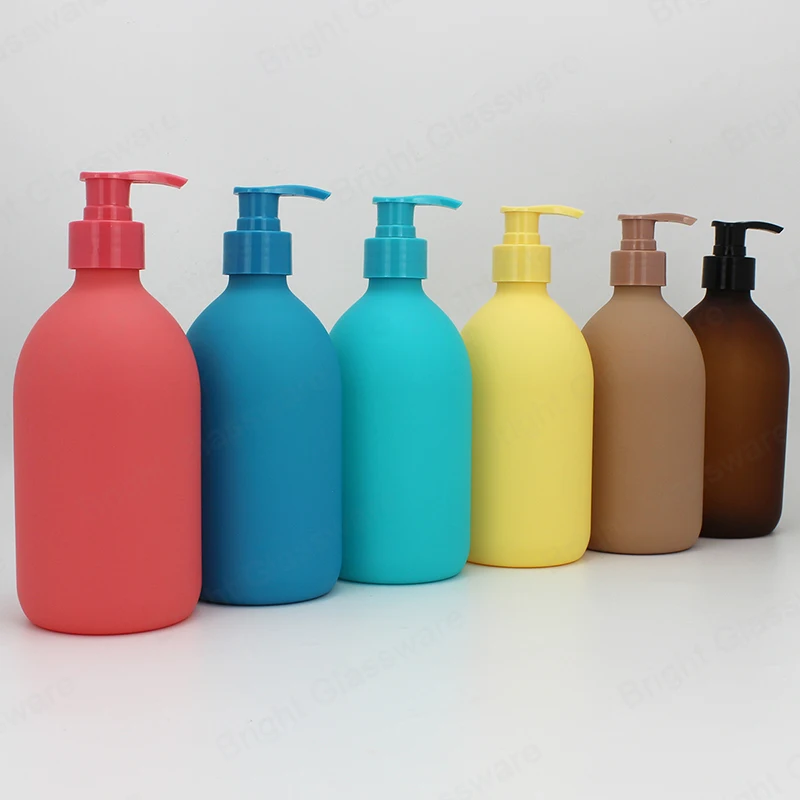 PET Shampoo Shower Gel Lotion Pump Plastic Spray Bottles Empty Amber Green 12oz 16oz 500ml 750ml Cosmetic Packaging Screw Cap