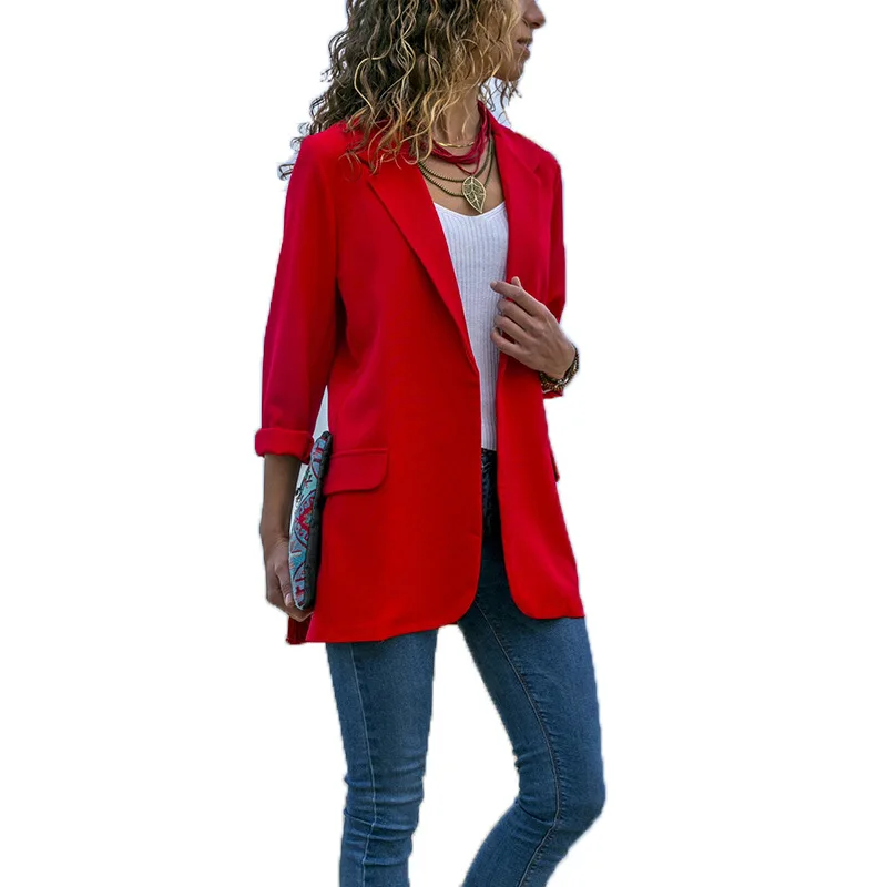 European and American Casual slim fit solid color long sleeve suit new style women