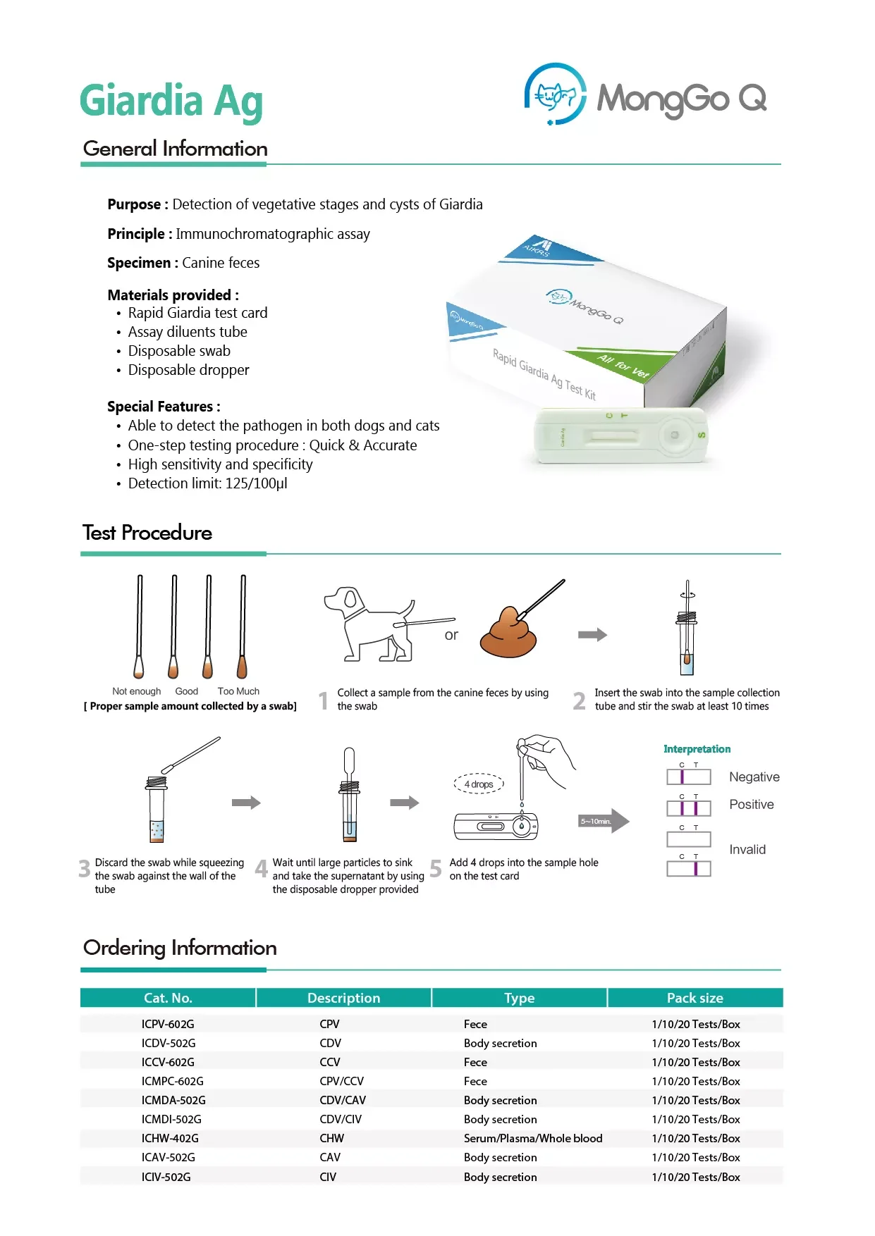 Quick diagnosis Pet Giardia GIA Antigen diagnostic test kit