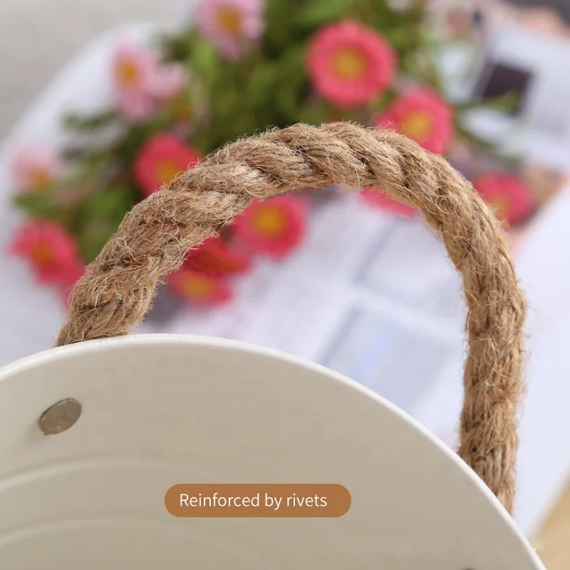 Подвесные оцинкованные металлические цветочные горшки в стиле ретро ведро ваза прибрежном с ручкой из веревки винтажный Настенный декор садовые