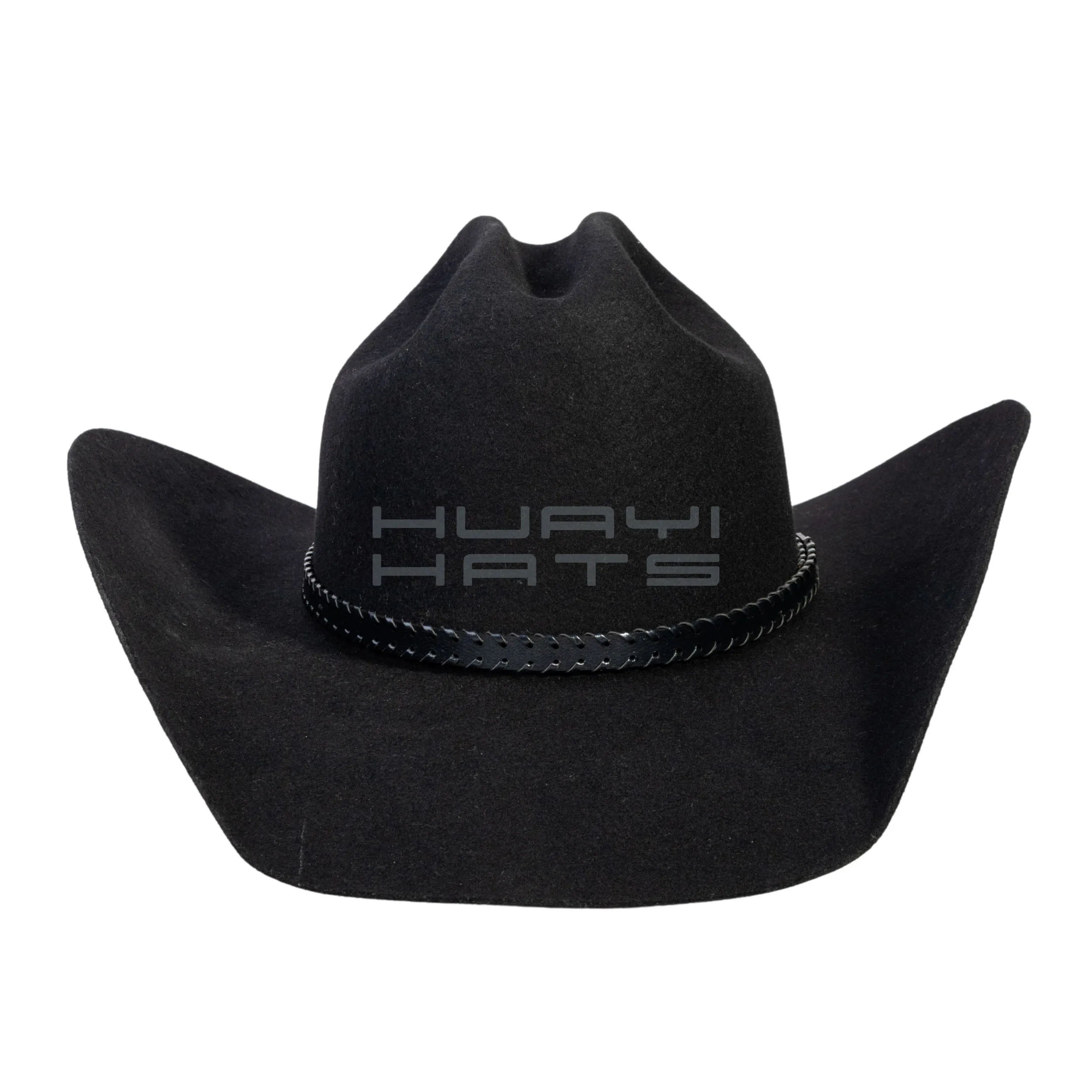Huayihats Wholesale Custom Black Wool Felt Cowboy Hat With Leather Hatband