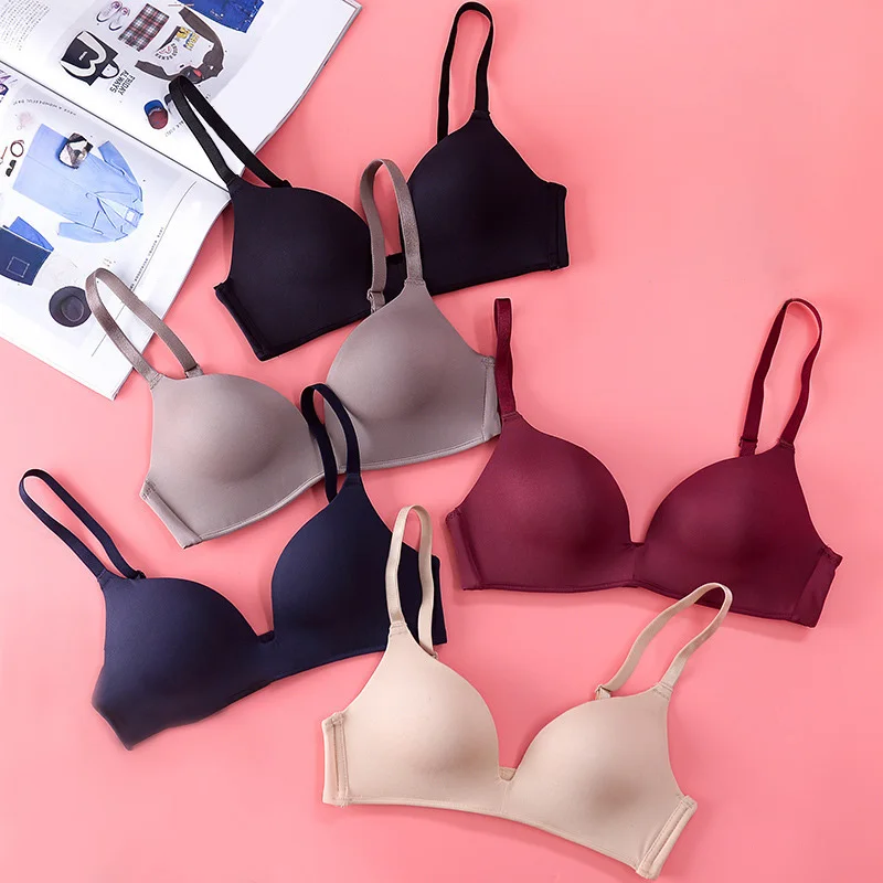 Dropshipping Girls Fashion Simple Solid Color Push Up wireless T-shirt bra Comfort women Seamless Bra