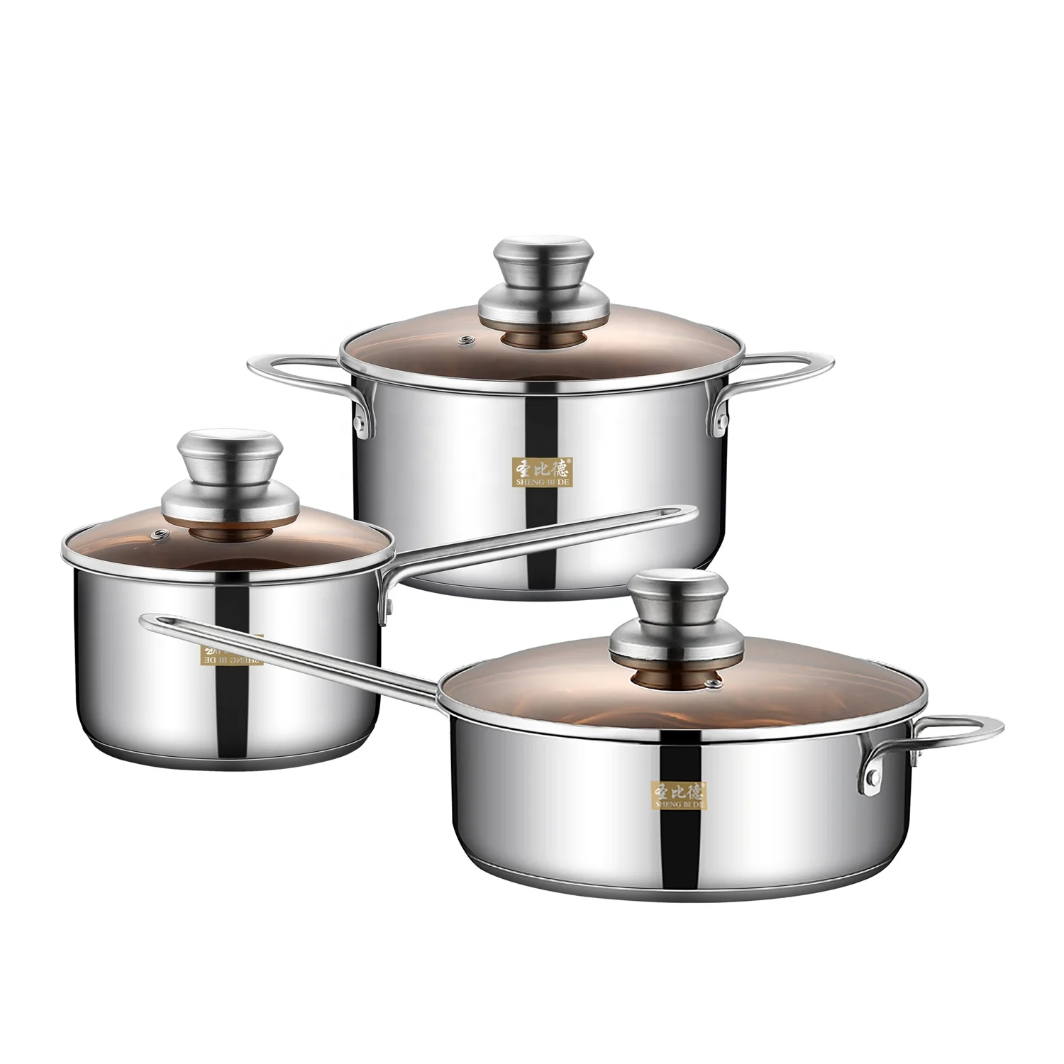 
Wholesale high quality 304 pot stainless steel 6Pcs European style home cooker set with glass cover cooker and pan 