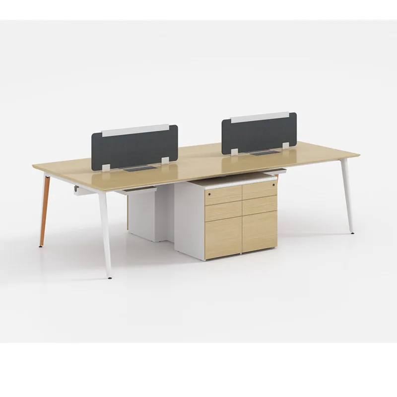 Custom Four-Person Seats Staff Workstation Wood Panel Office Desk with Cabinet open workstation
