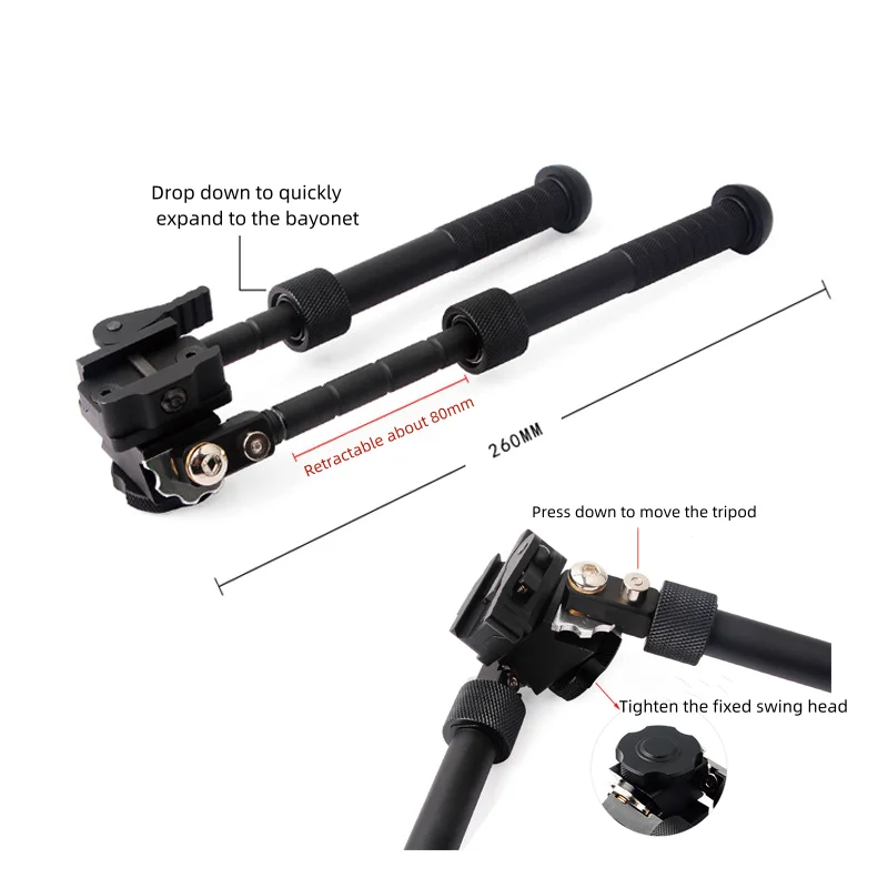 Adjustable Aluminium Alloy Mini 360 Degree Rotating Tripod Foldable Mount Hunting Scope Rotation Retractable V8 Tactical Bipods