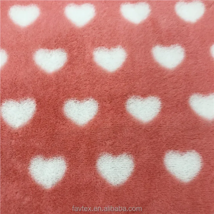 100% Polyester Knitted 8mm Low Pile Heart Print Rabbit Faux Fur Minky Plush Fabric