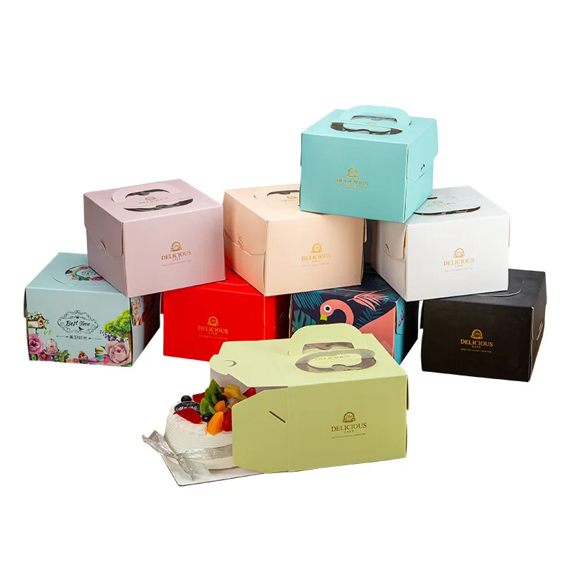 
Wholesale 4/6/8/10/12 Inch Various Patterns Square Portable Birthday Cake Box Baking Box 