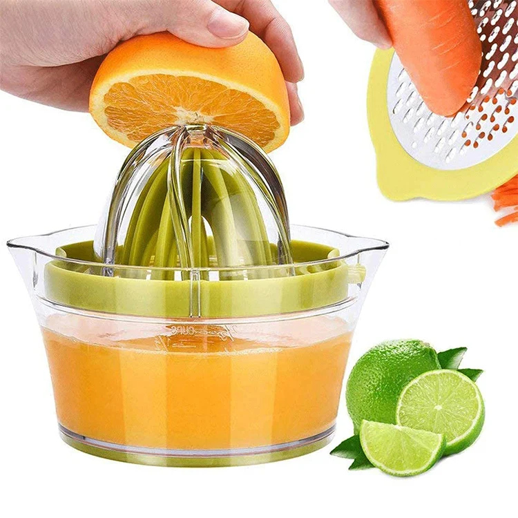 Hand Press Juicer Citrus Orange Squeezer Manual Lid Rotation Press Reamer for Lemon Lime Grapefruit with Strainer and Container