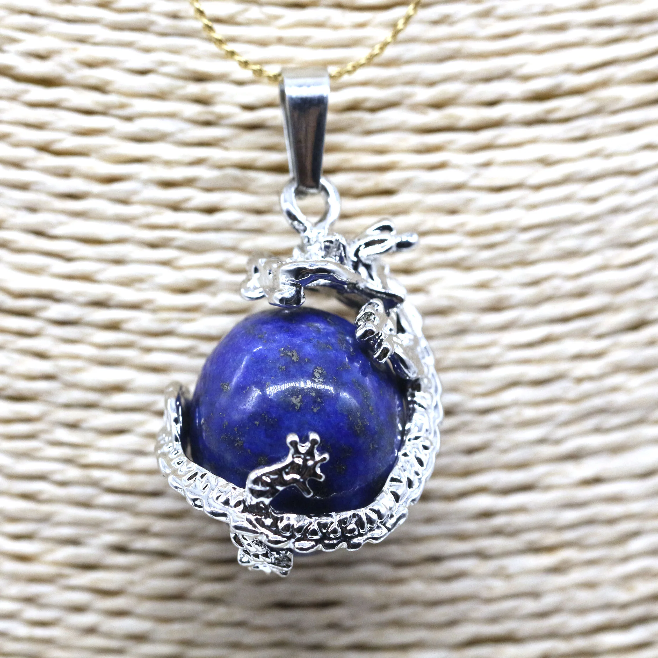 Natural Lapis Lazuli Stone Pendants for Necklace 16mm Round Bead Ball Dragon Claw Charms Pendant Jewelry