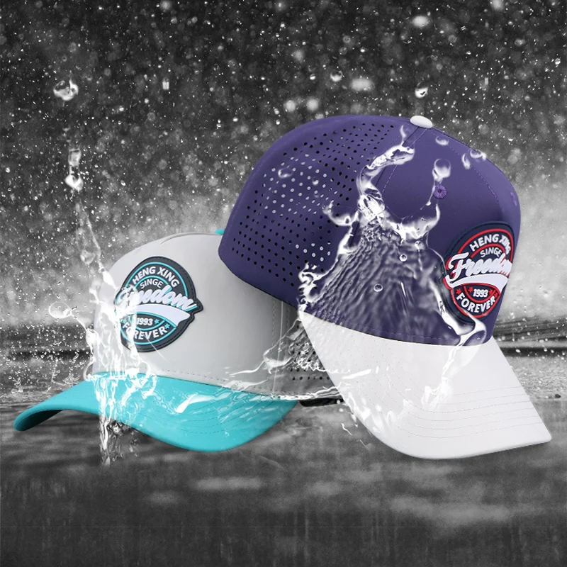 Qianzun Customized logo performance golf hat 5 panel Laser Cut Hole Breathable Mesh Sports Perforated Baseball Caps Quick Drying