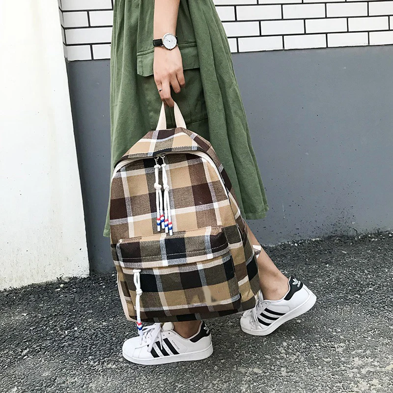 Literature and Art Teenager Canvas Plaid Backpack Fashion Casual Girls School Bag