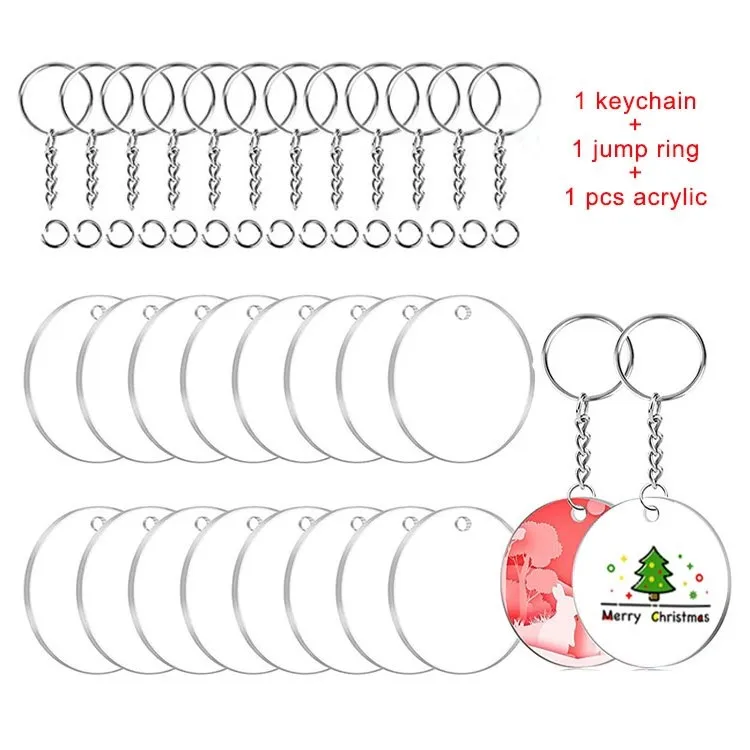 Wholesale round shape transparent acrylic keychain blank with tassel for DIY