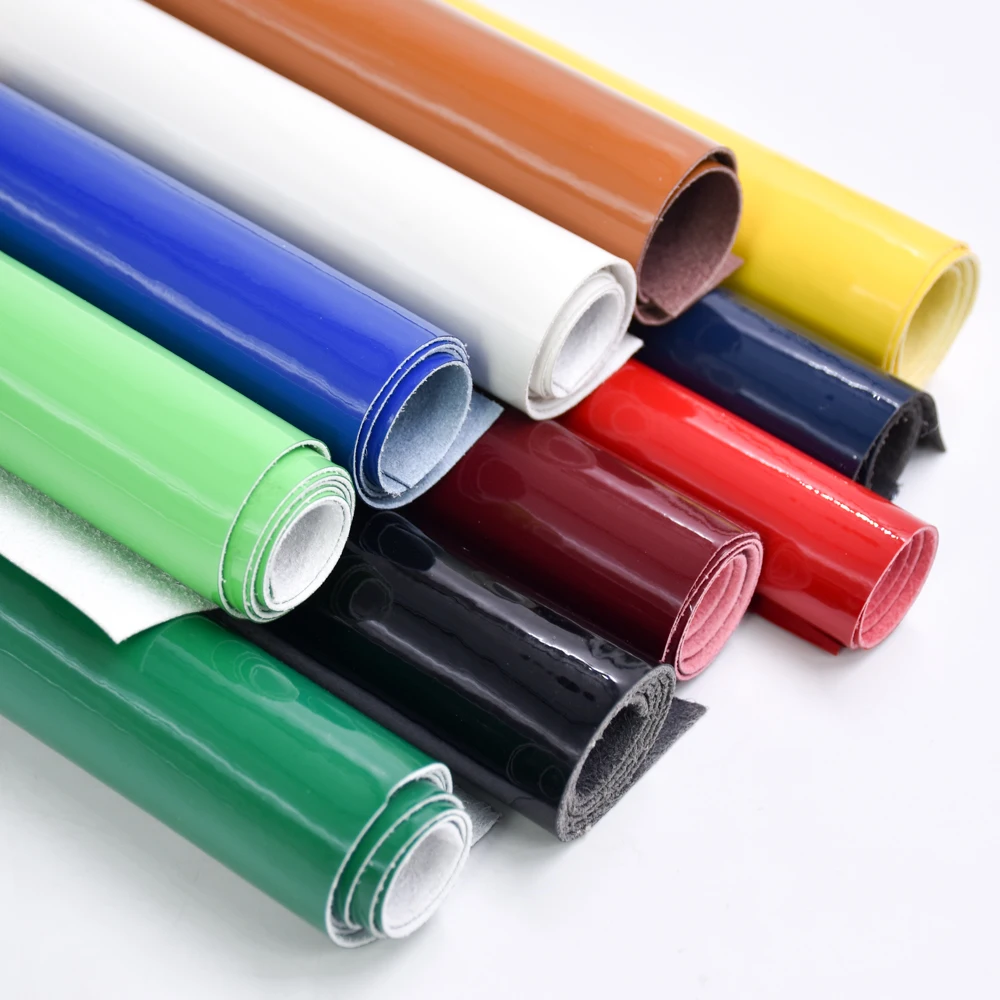 1M MOQ High quality wholesale REACH  0.8mm Imitation faux PU Leather crease-free  Microfiber mirror fabric custom For shoes/bags