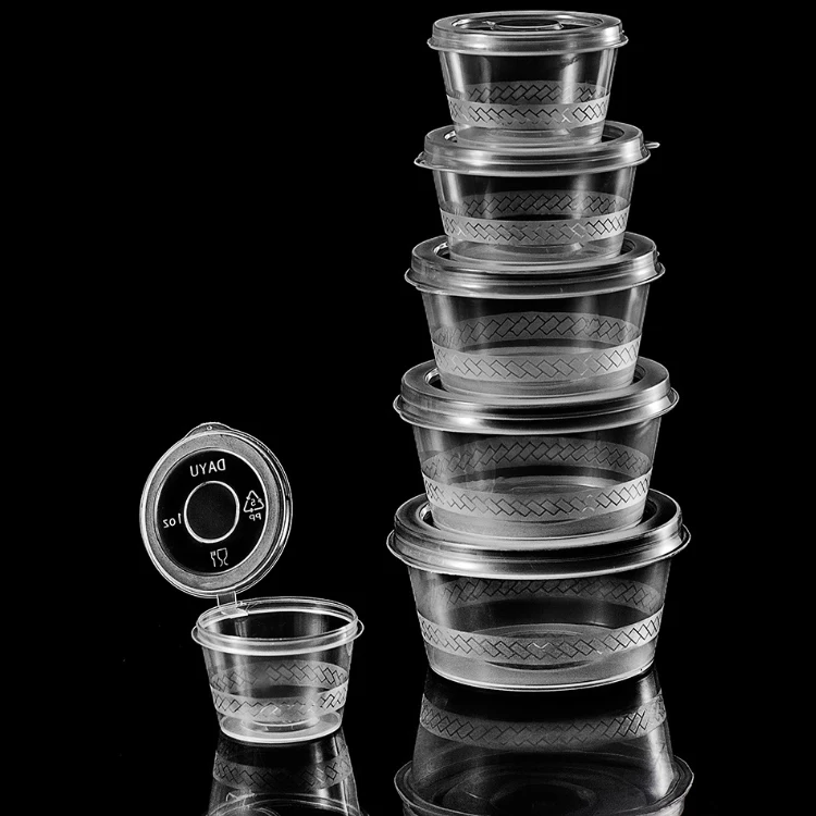OEM/ODM Hot Sale Disposable Black/Clear Plastic PET Chutney Souffle  mini plastic cups for dessert with lids custom