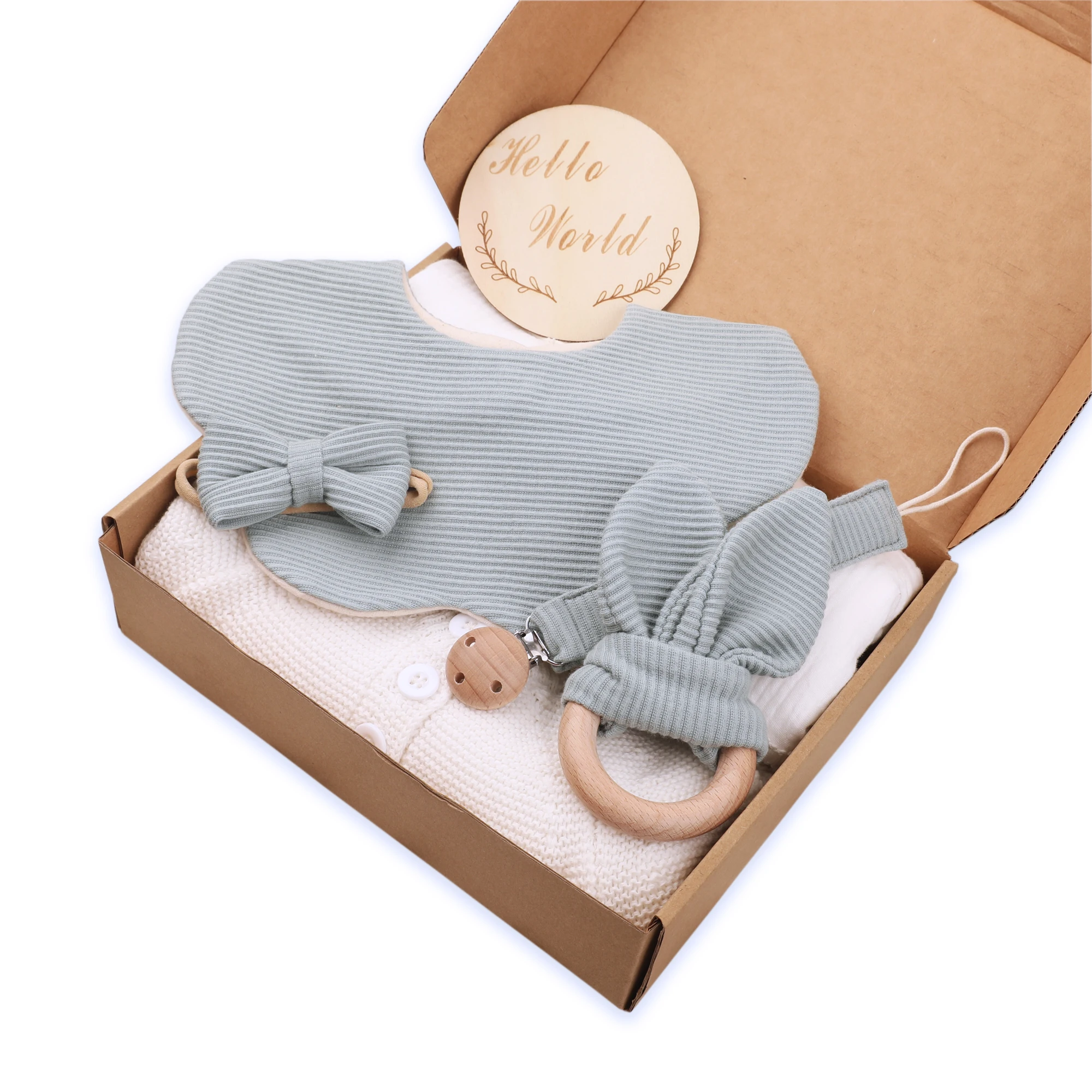 2024 для новорожденных Подарочный набор одеяло с кисточками на цепочке соски вязания крючком Детский комбинезон Флора нагрудник кролик Прорезыватель рождения Подарочная коробка